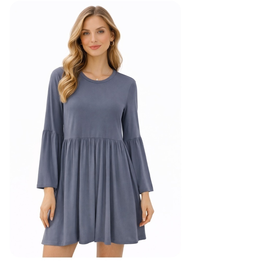 Susana Monaco NWT Blue Grey Bell Sleeve Drop Waist Dress Size XL